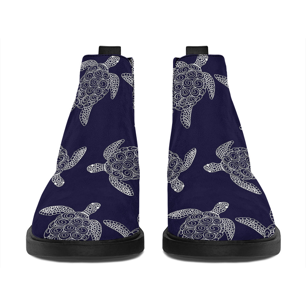 White And Blue Turtle Pattern Print Flat Ankle Boots