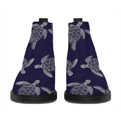 White And Blue Turtle Pattern Print Flat Ankle Boots