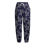 White And Blue Turtle Pattern Print Fleece Lined Knit Pants