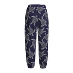 White And Blue Turtle Pattern Print Fleece Lined Knit Pants