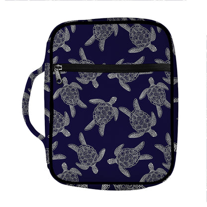 White And Blue Turtle Pattern Print Front Pocket Bible Bag