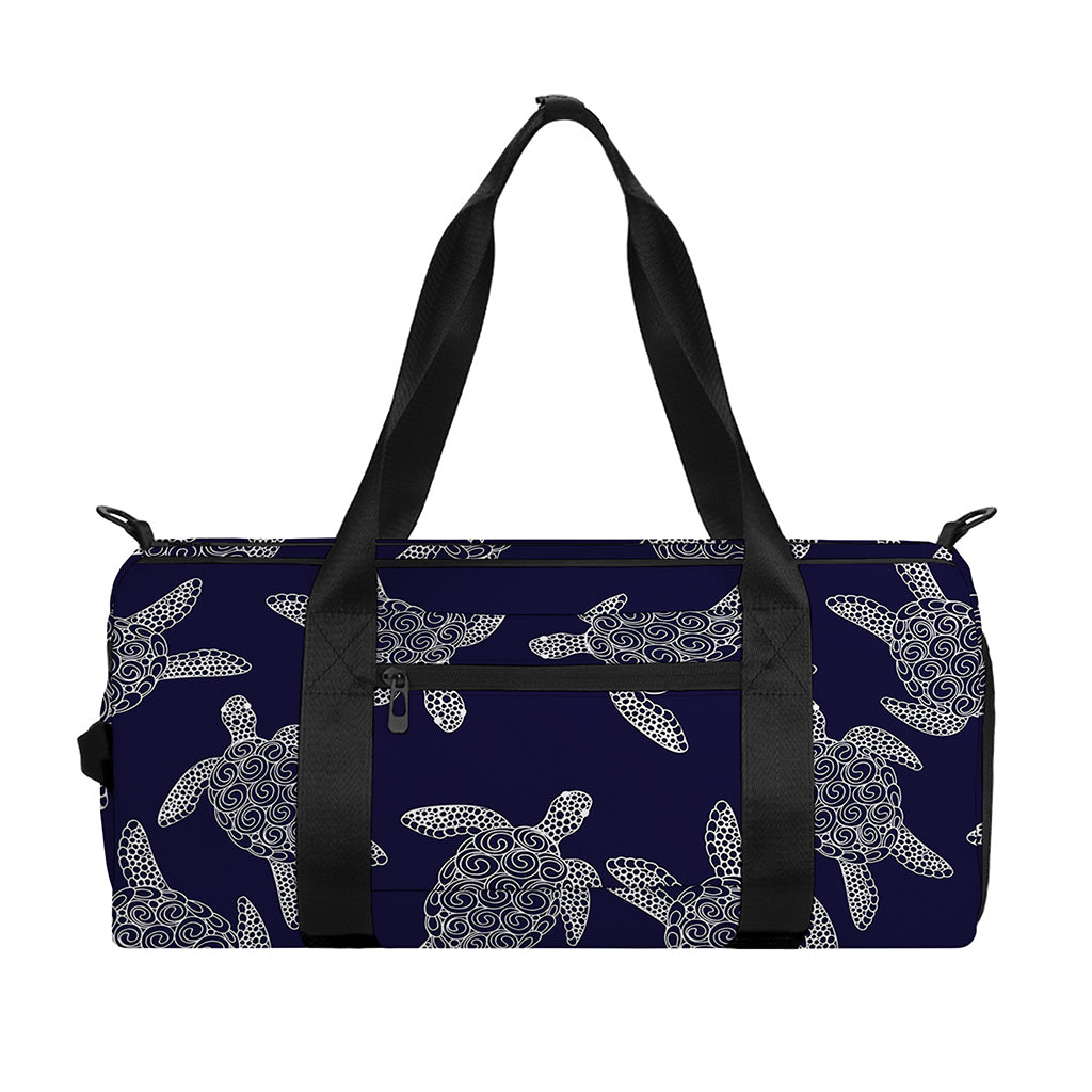 White And Blue Turtle Pattern Print Gym Bag