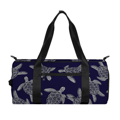 White And Blue Turtle Pattern Print Gym Bag