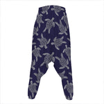 White And Blue Turtle Pattern Print Hammer Pants