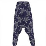 White And Blue Turtle Pattern Print Hammer Pants