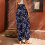 White And Blue Turtle Pattern Print Harem Pants