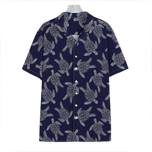 White And Blue Turtle Pattern Print Hawaiian Shirt
