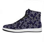 White And Blue Turtle Pattern Print High Top Leather Sneakers