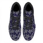 White And Blue Turtle Pattern Print High Top Leather Sneakers