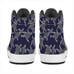 White And Blue Turtle Pattern Print High Top Leather Sneakers