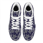 White And Blue Turtle Pattern Print High Top Leather Sneakers