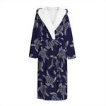 White And Blue Turtle Pattern Print Hooded Bathrobe