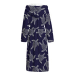 White And Blue Turtle Pattern Print Hooded Bathrobe