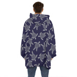 White And Blue Turtle Pattern Print Hoodie Blanket