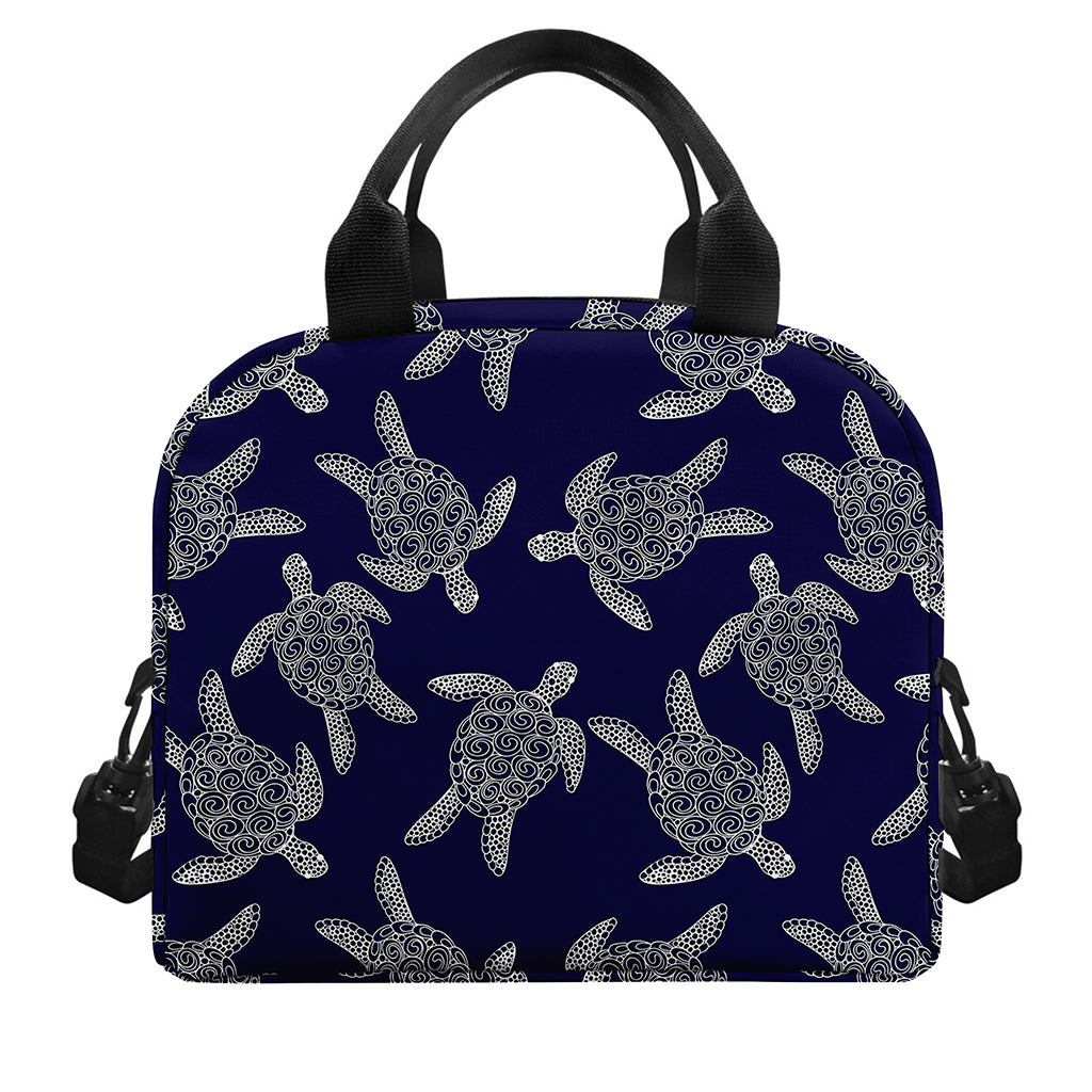 White And Blue Turtle Pattern Print Insulated Lunch Bag
