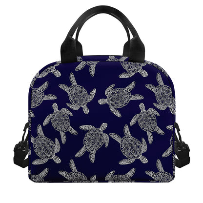 White And Blue Turtle Pattern Print Insulated Lunch Bag