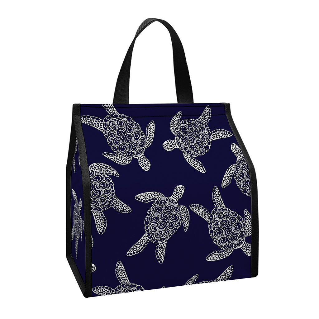White And Blue Turtle Pattern Print Insulated Lunch Tote