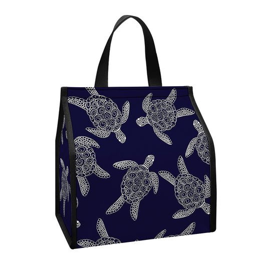 White And Blue Turtle Pattern Print Insulated Lunch Tote