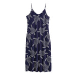 White And Blue Turtle Pattern Print Jersey Midi Cami Dress