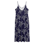 White And Blue Turtle Pattern Print Jersey Midi Cami Dress