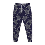 White And Blue Turtle Pattern Print Jogger Pants