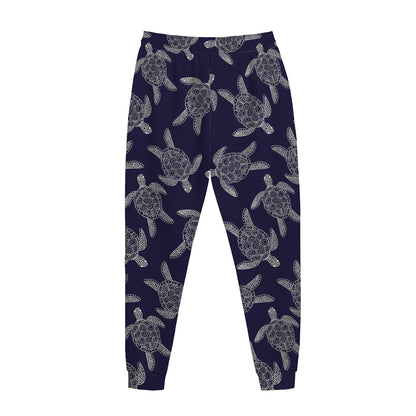 White And Blue Turtle Pattern Print Jogger Pants