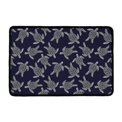 White And Blue Turtle Pattern Print Kitchen Mat