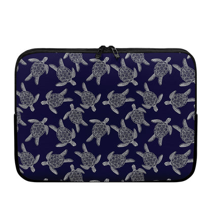 White And Blue Turtle Pattern Print Laptop Sleeve