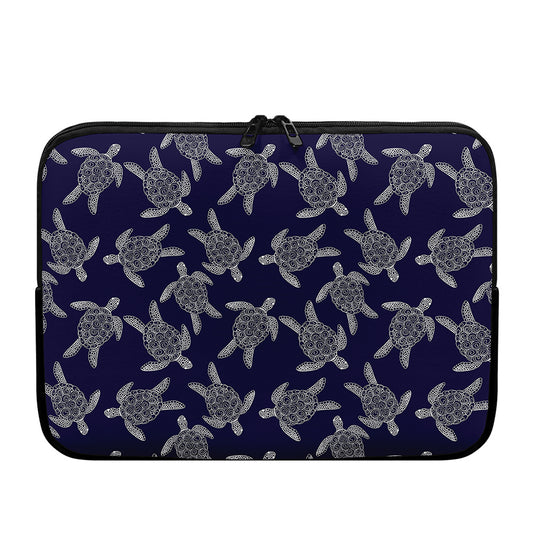 White And Blue Turtle Pattern Print Laptop Sleeve