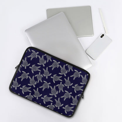 White And Blue Turtle Pattern Print Laptop Sleeve