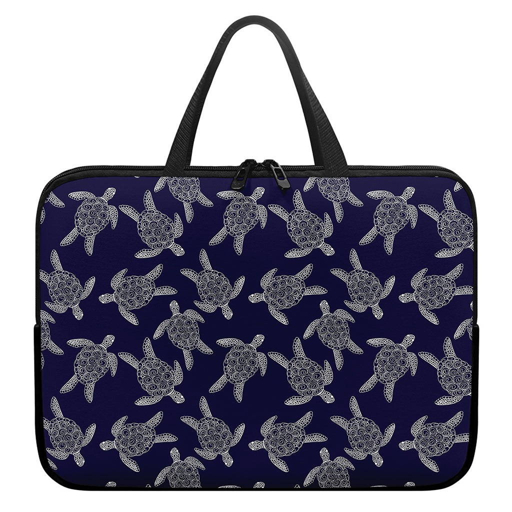 White And Blue Turtle Pattern Print Laptop Sleeve With Handle