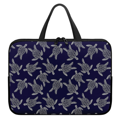 White And Blue Turtle Pattern Print Laptop Sleeve With Handle