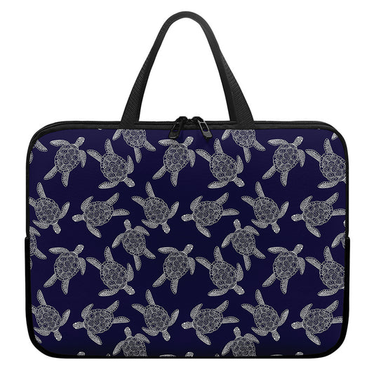 White And Blue Turtle Pattern Print Laptop Sleeve With Handle