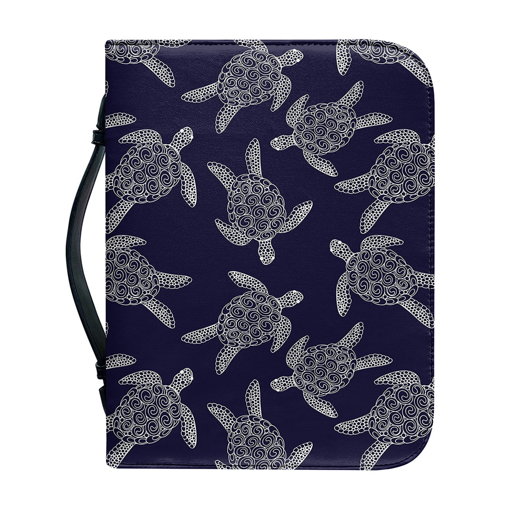 White And Blue Turtle Pattern Print Leather Bible Cover