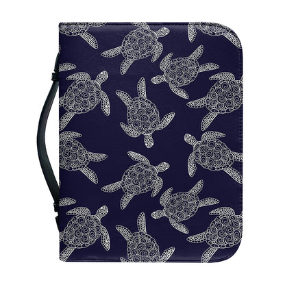 White And Blue Turtle Pattern Print Leather Bible Cover