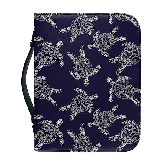 White And Blue Turtle Pattern Print Leather Bible Cover