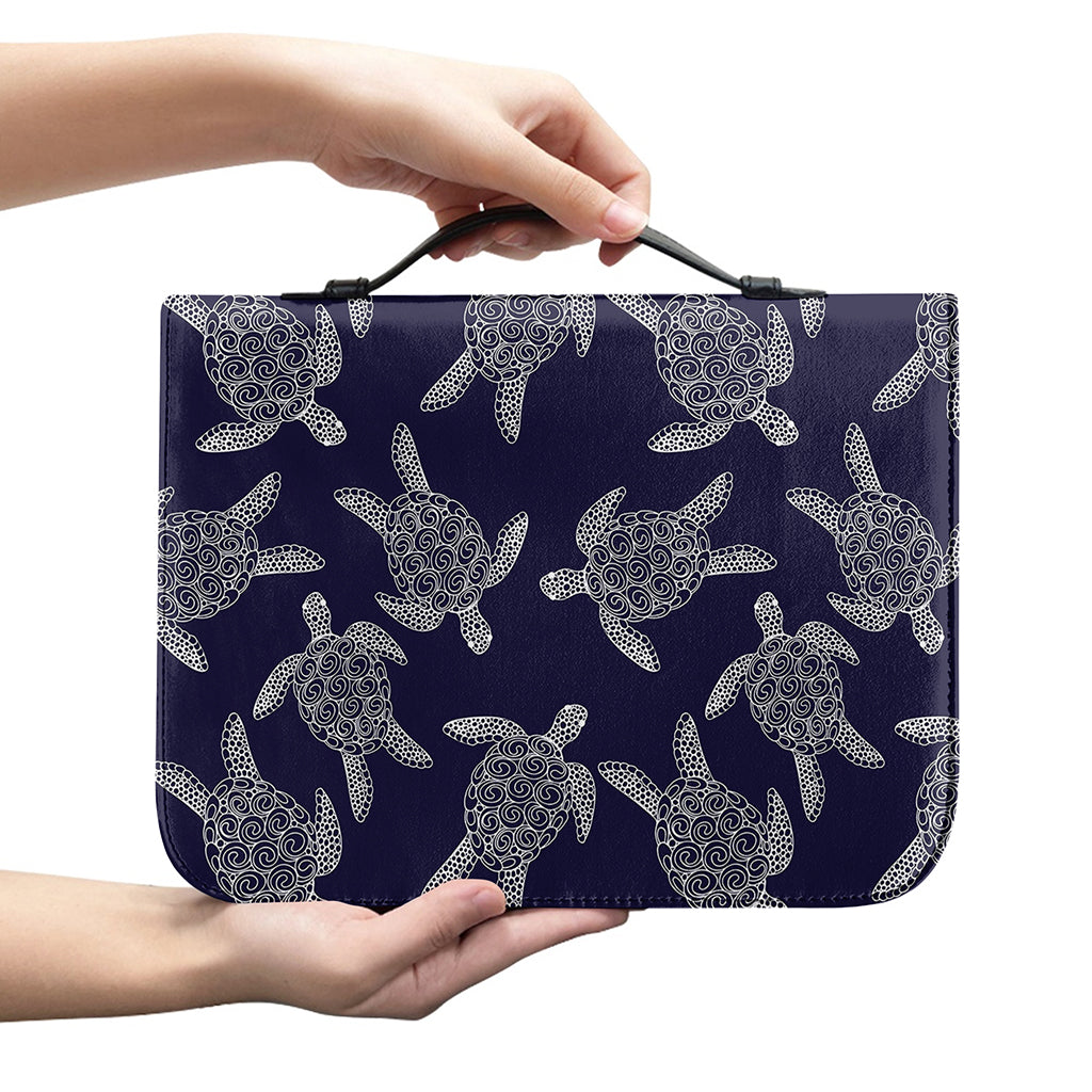 White And Blue Turtle Pattern Print Leather Bible Cover