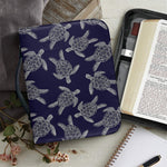 White And Blue Turtle Pattern Print Leather Bible Cover