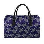 White And Blue Turtle Pattern Print Leather Duffle Bag
