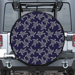 White And Blue Turtle Pattern Print Leather Spare Tire Cover