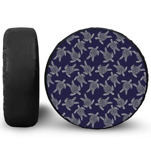 White And Blue Turtle Pattern Print Leather Spare Tire Cover