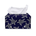 White And Blue Turtle Pattern Print Leather Tissue Box Cover