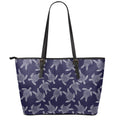 White And Blue Turtle Pattern Print Leather Tote Bag With Zipper