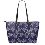 White And Blue Turtle Pattern Print Leather Tote Bag