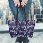 White And Blue Turtle Pattern Print Leather Tote Bag