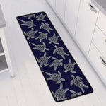 White And Blue Turtle Pattern Print Long Kitchen Mat