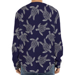 White And Blue Turtle Pattern Print Long Sleeve Baseball Jersey