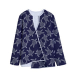 White And Blue Turtle Pattern Print Long Sleeve Short Coat