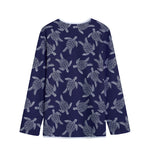 White And Blue Turtle Pattern Print Long Sleeve Short Coat