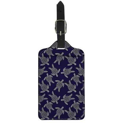 White And Blue Turtle Pattern Print Luggage Tag